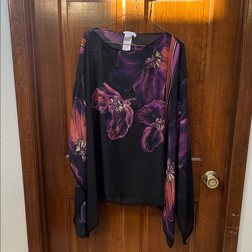 Chico's Black and Purple Floral Blouse
